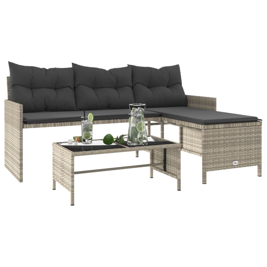 Outdoor Patio Poly Rattan Garden L-Shaped Corner Sofa Set With Cushions Table