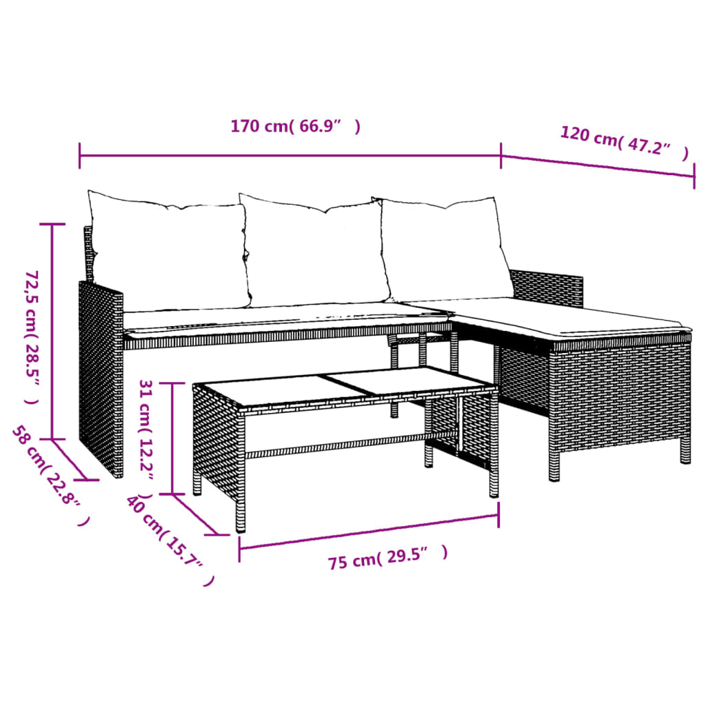 Outdoor Patio Poly Rattan Garden L-Shaped Corner Sofa Set With Cushions Table