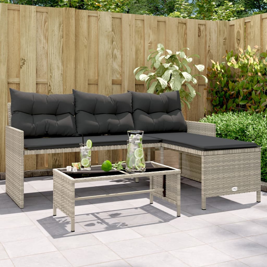 Outdoor Patio Poly Rattan Garden L-Shaped Corner Sofa Set With Cushions Table