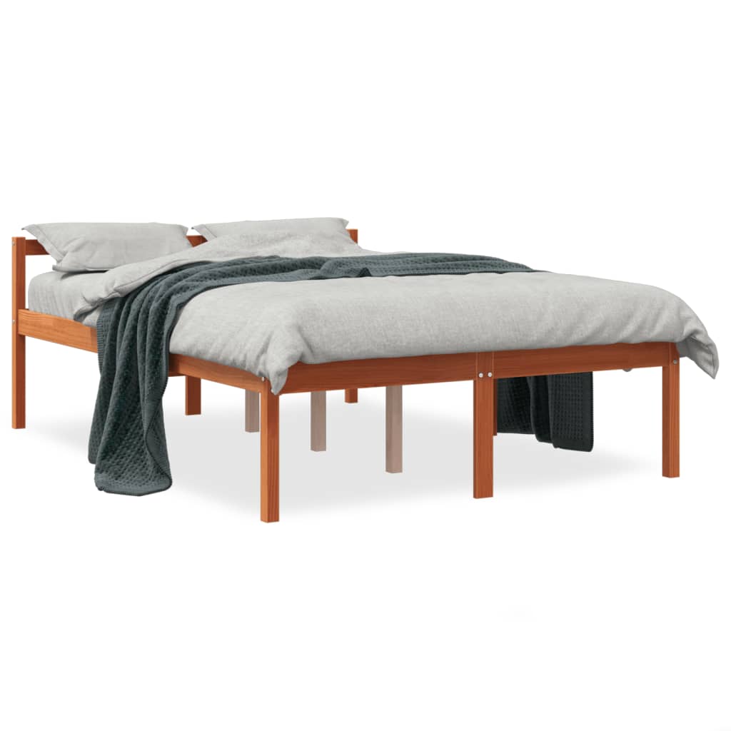 Bed Frame Wax Brown 135x190 cm Double Solid Wood Pine