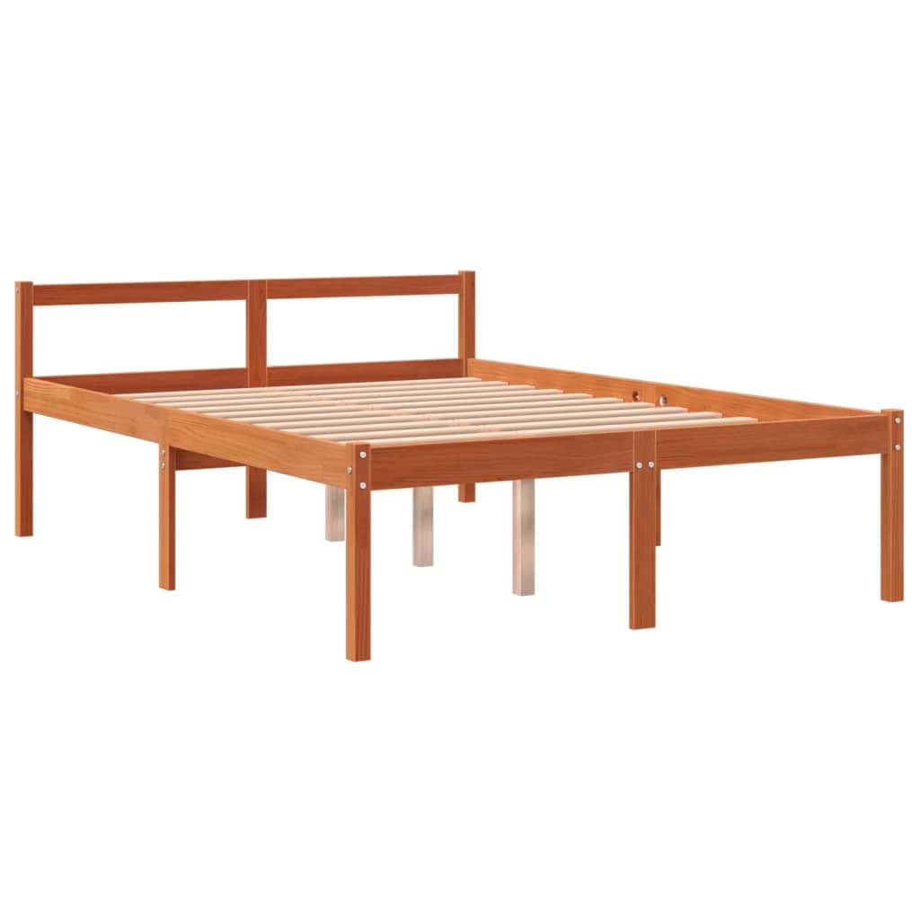 Bed Frame Wax Brown 135x190 cm Double Solid Wood Pine