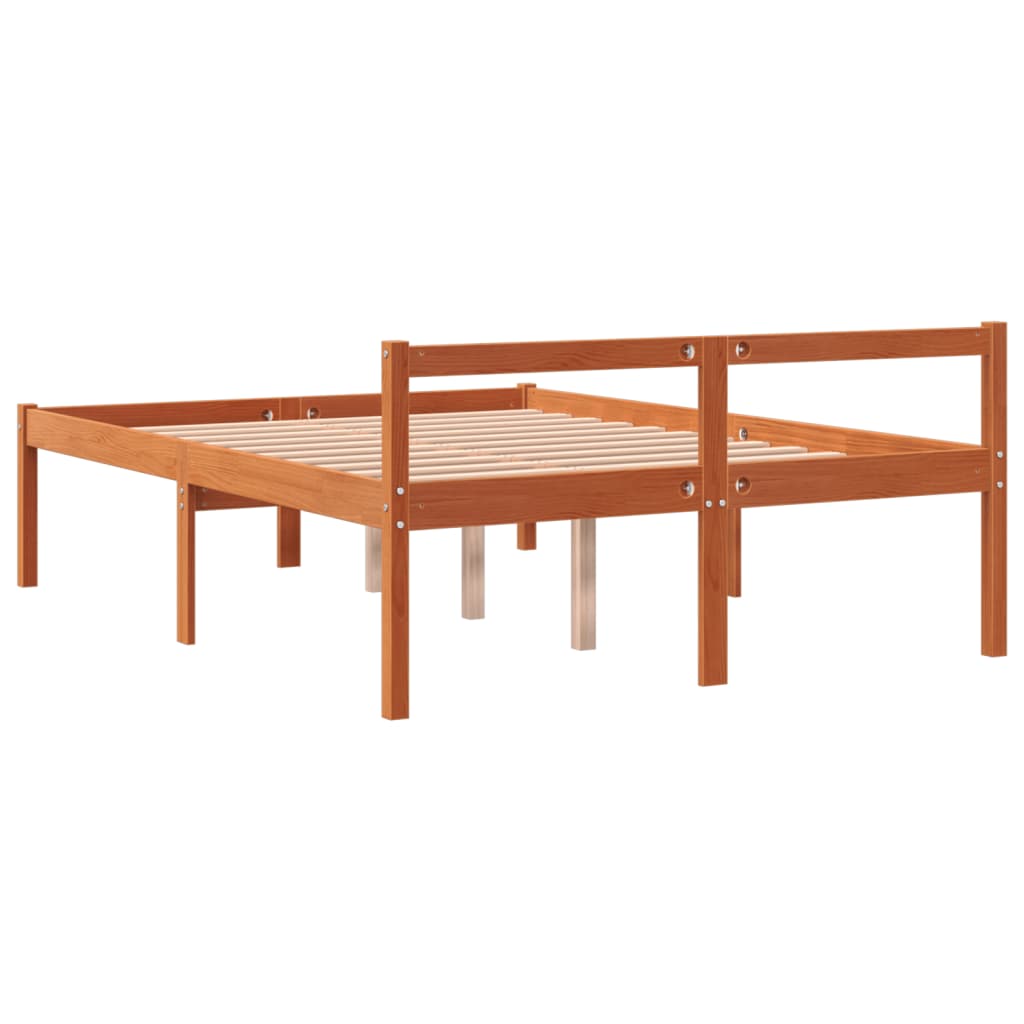 Bed Frame Wax Brown 135x190 cm Double Solid Wood Pine