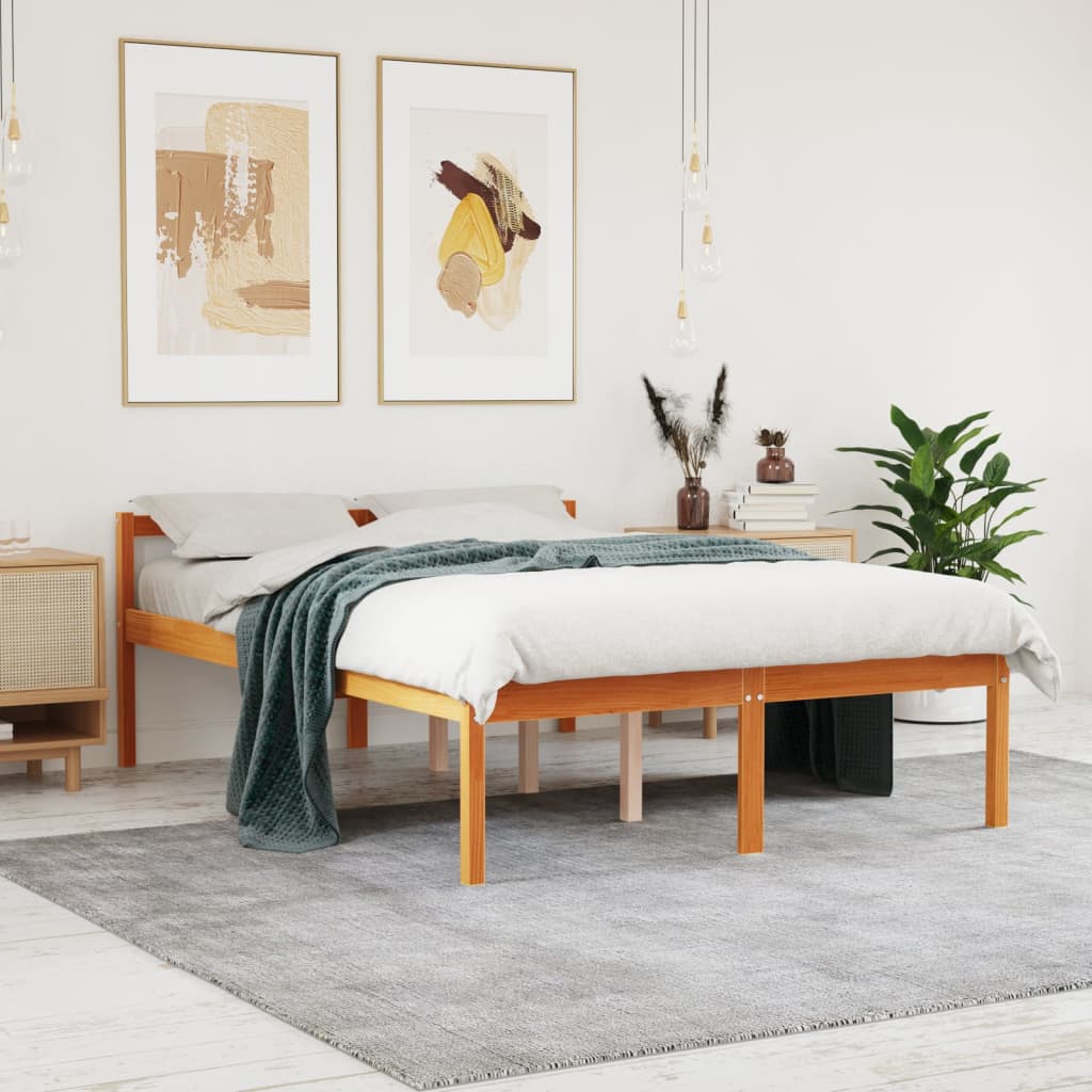 Bed Frame Wax Brown 135x190 cm Double Solid Wood Pine
