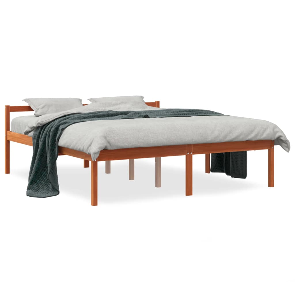 Senior Bed without Mattress Wax Brown 150x200 cm King Size Solid Wood Pine
