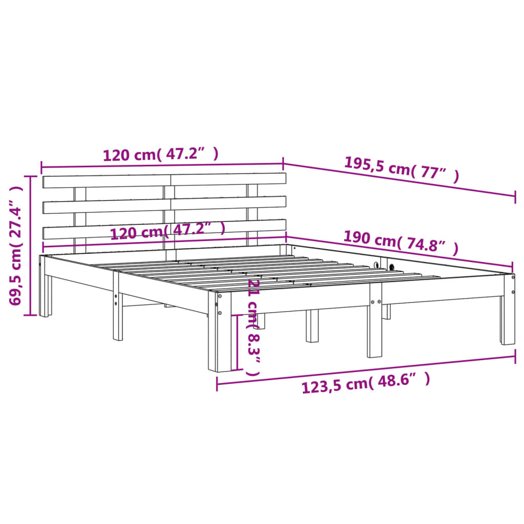 Bed Frame without Mattress Wax Brown 120x190 cm Small Double Solid Wood Pine