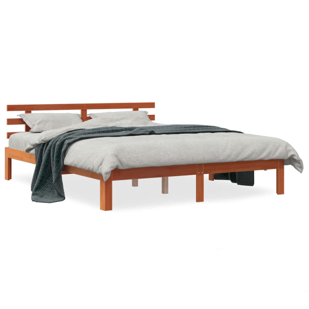 Bed Frame with Headboard Wax Brown 150x200 cm King Size Solid Wood Pine