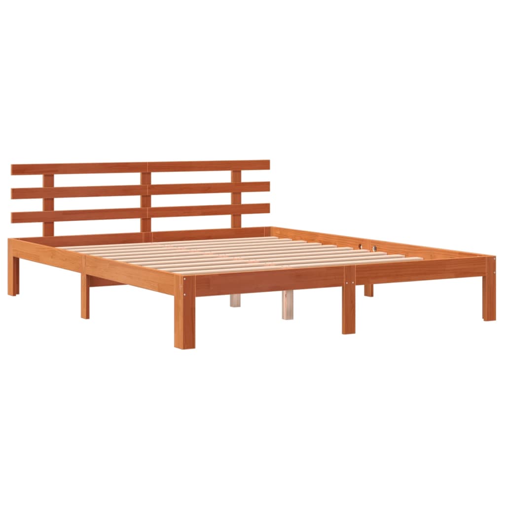 Bed Frame with Headboard Wax Brown 150x200 cm King Size Solid Wood Pine