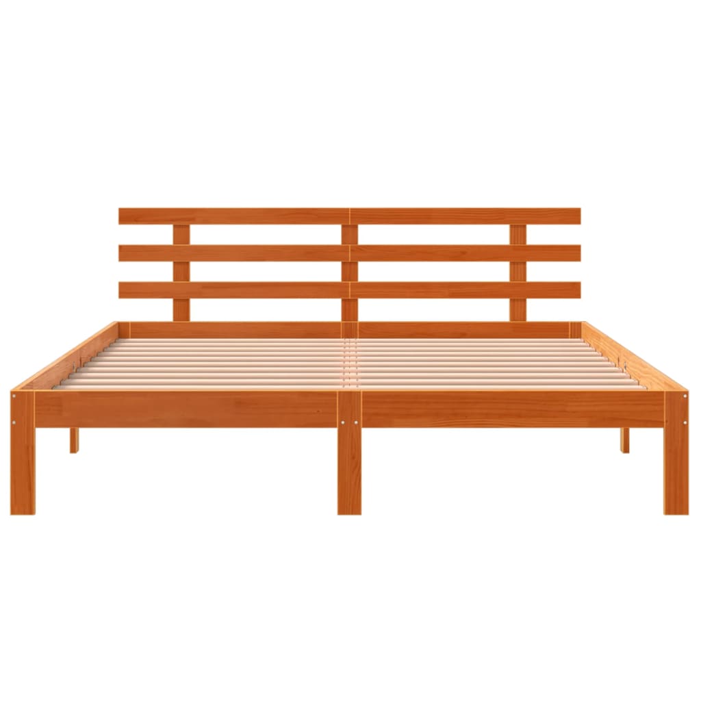 Bed Frame with Headboard Wax Brown 150x200 cm King Size Solid Wood Pine