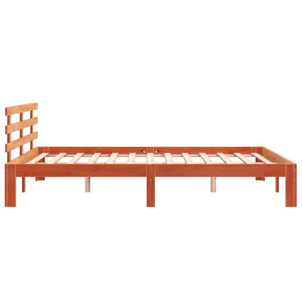 Bed Frame with Headboard Wax Brown 150x200 cm King Size Solid Wood Pine