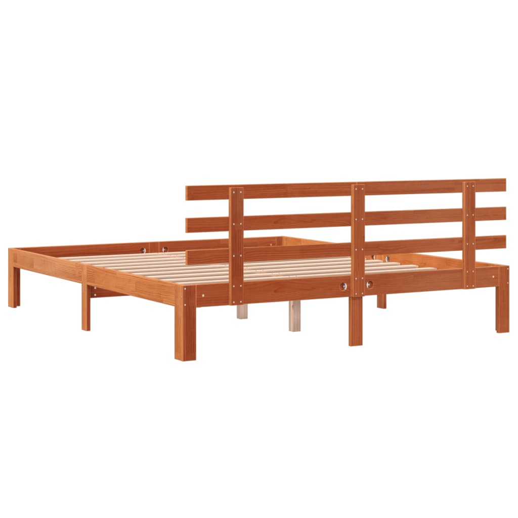 Bed Frame with Headboard Wax Brown 150x200 cm King Size Solid Wood Pine