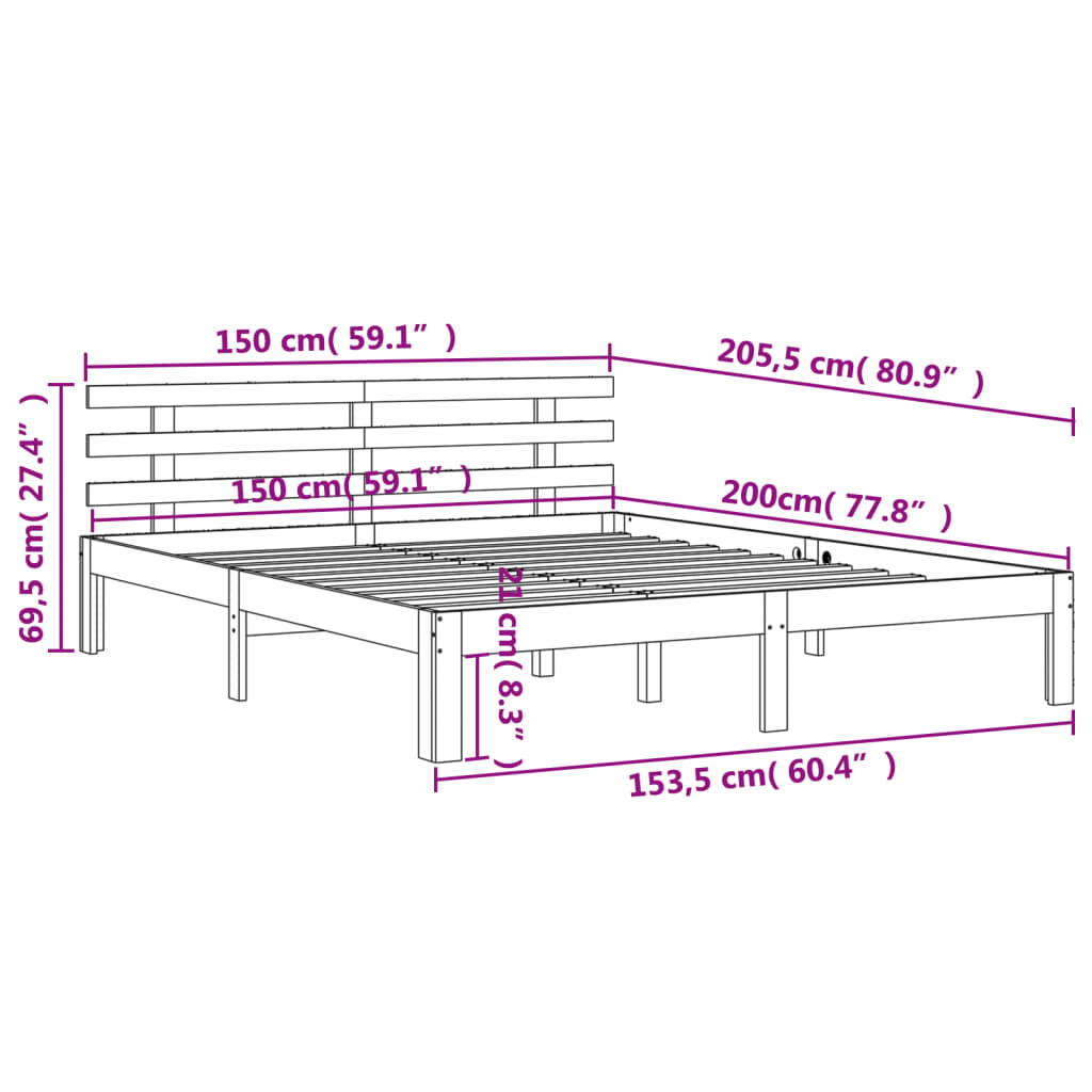 Bed Frame with Headboard Wax Brown 150x200 cm King Size Solid Wood Pine