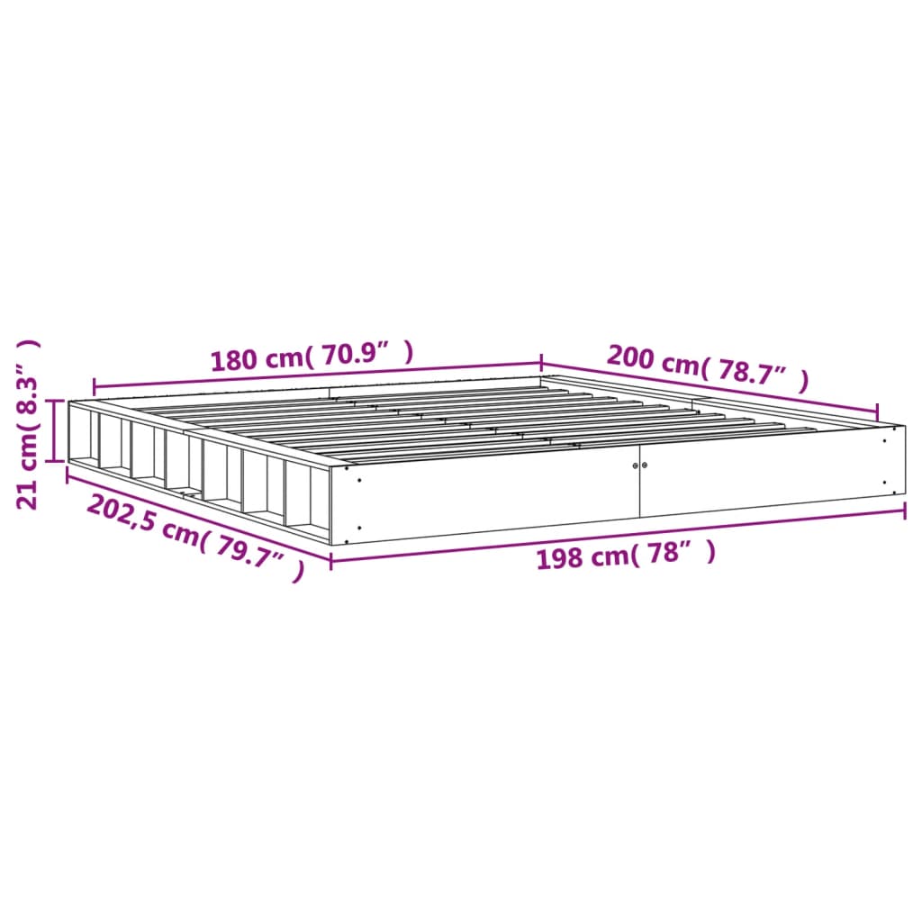 Bed Frame without Mattress Wax Brown 180x200 cm Super King Solid Wood Pine