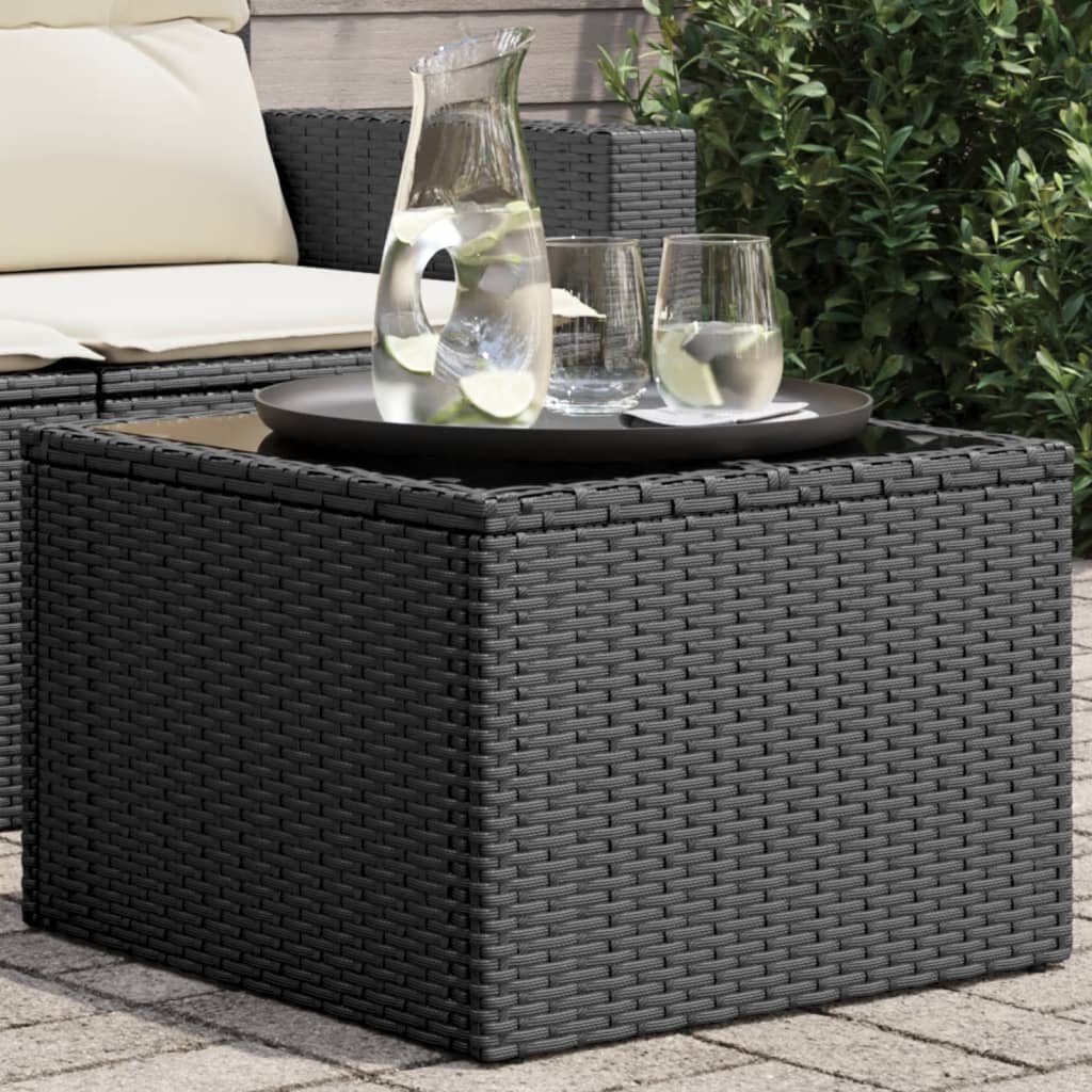 Outdoor Patio Poly Rattan Square Garden Coffee Table With Glass Top Tables