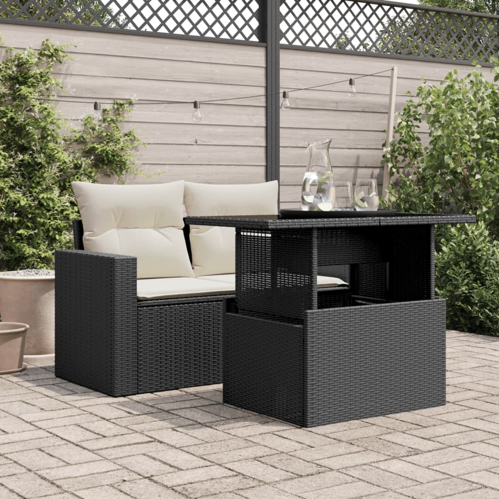 Outdoor Patio Poly Rattan Adjustable Height Dining Coffee Garden Table With Glass Top