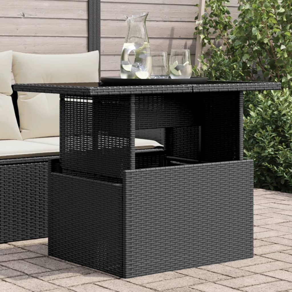 Outdoor Patio Poly Rattan Adjustable Height Dining Coffee Garden Table With Glass Top