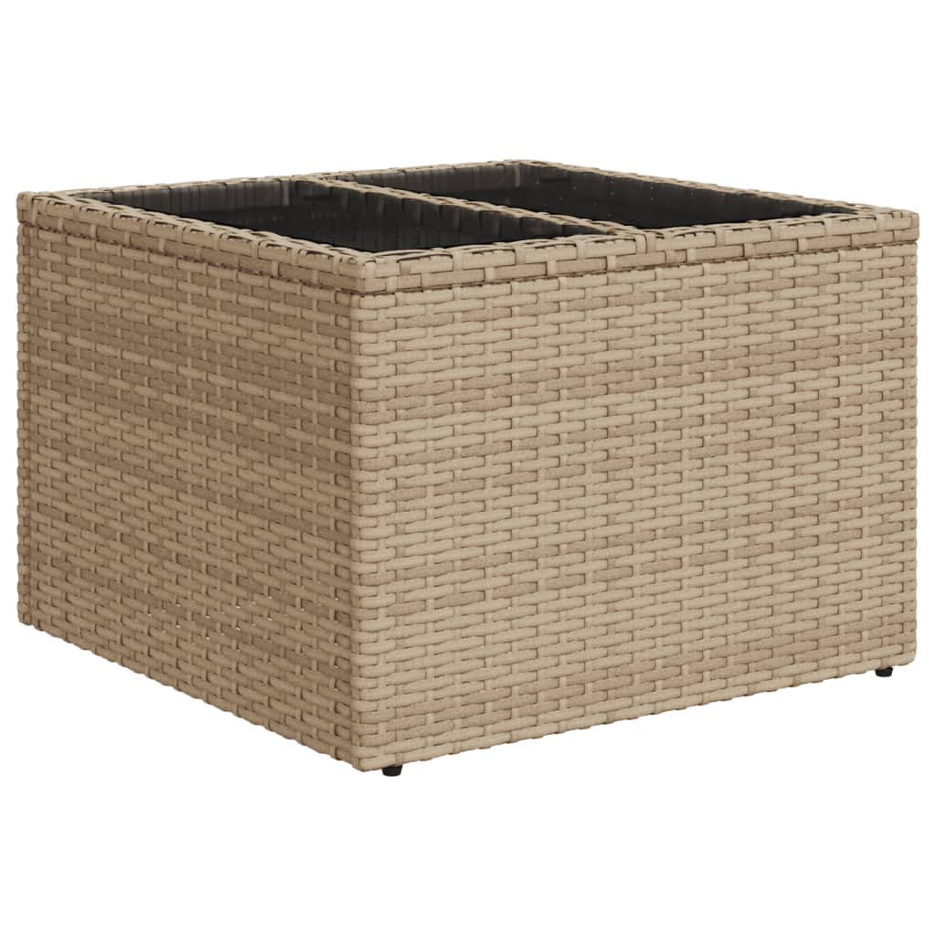 Outdoor Patio Poly Rattan Square Garden Coffee Table With Glass Top Tables