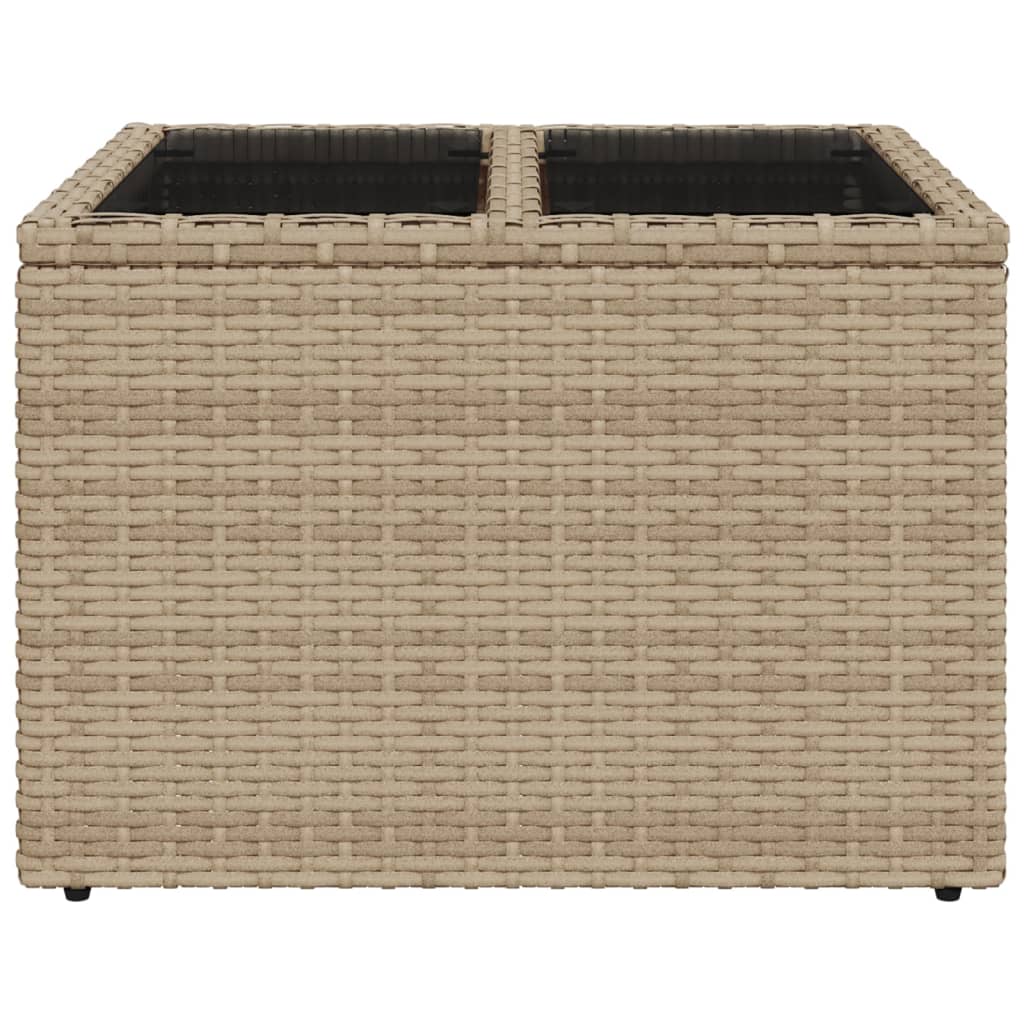 Outdoor Patio Poly Rattan Square Garden Coffee Table With Glass Top Tables