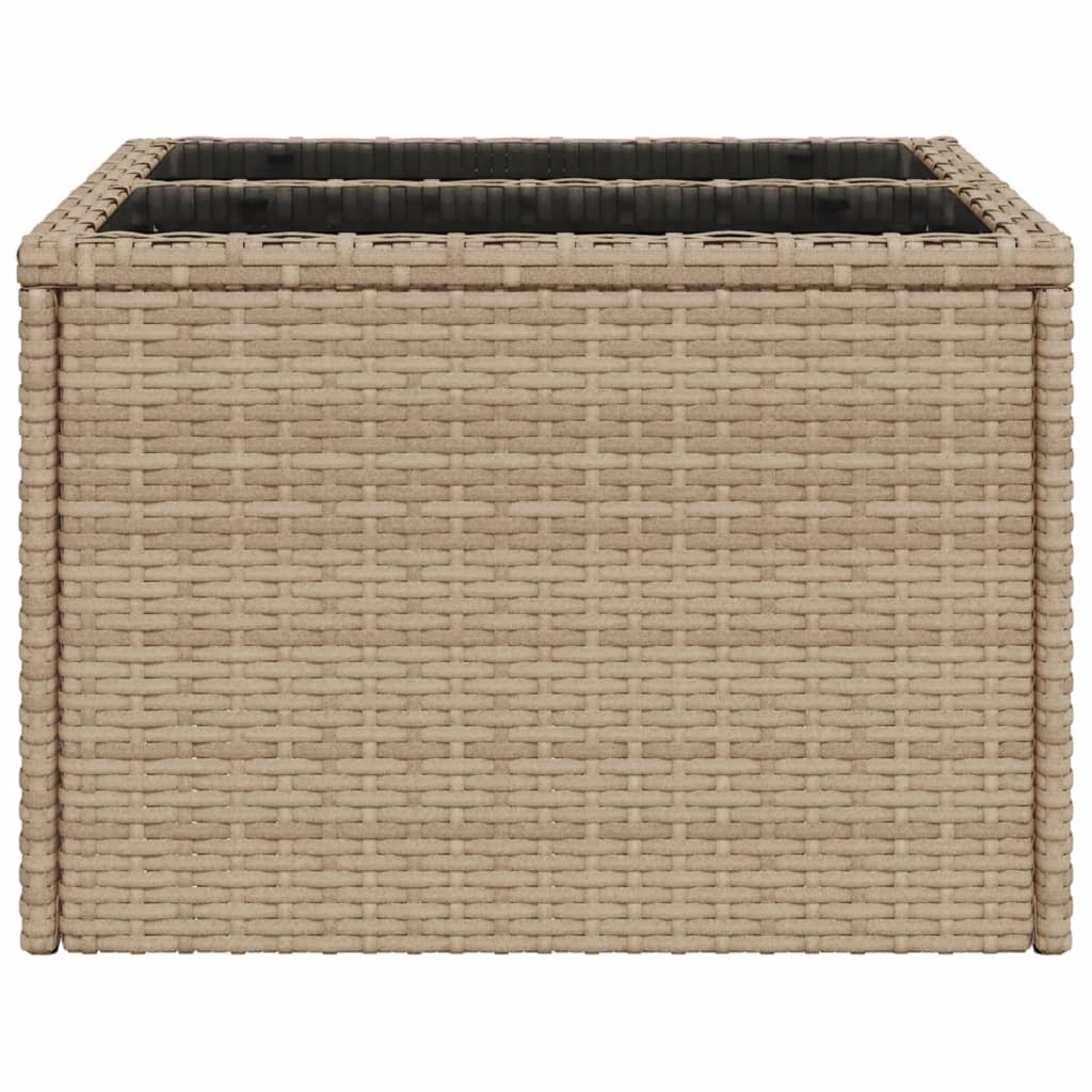 Outdoor Patio Poly Rattan Square Garden Coffee Table With Glass Top Tables