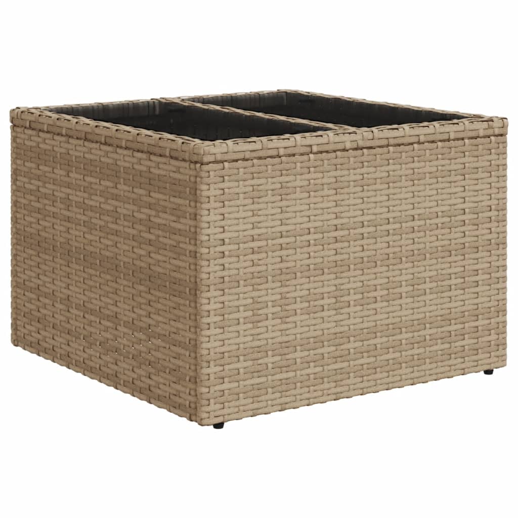 Outdoor Patio Poly Rattan Square Garden Coffee Table With Glass Top Tables