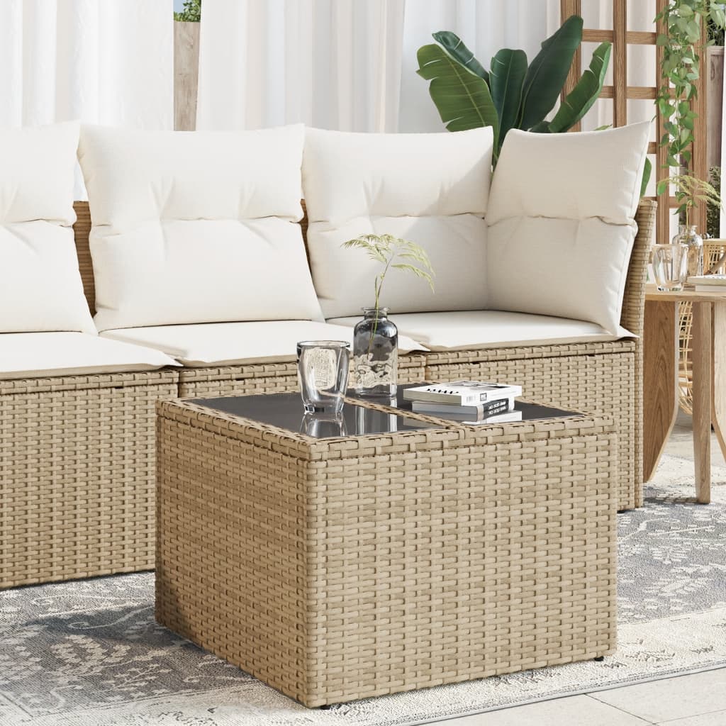 Outdoor Patio Poly Rattan Square Garden Coffee Table With Glass Top Tables