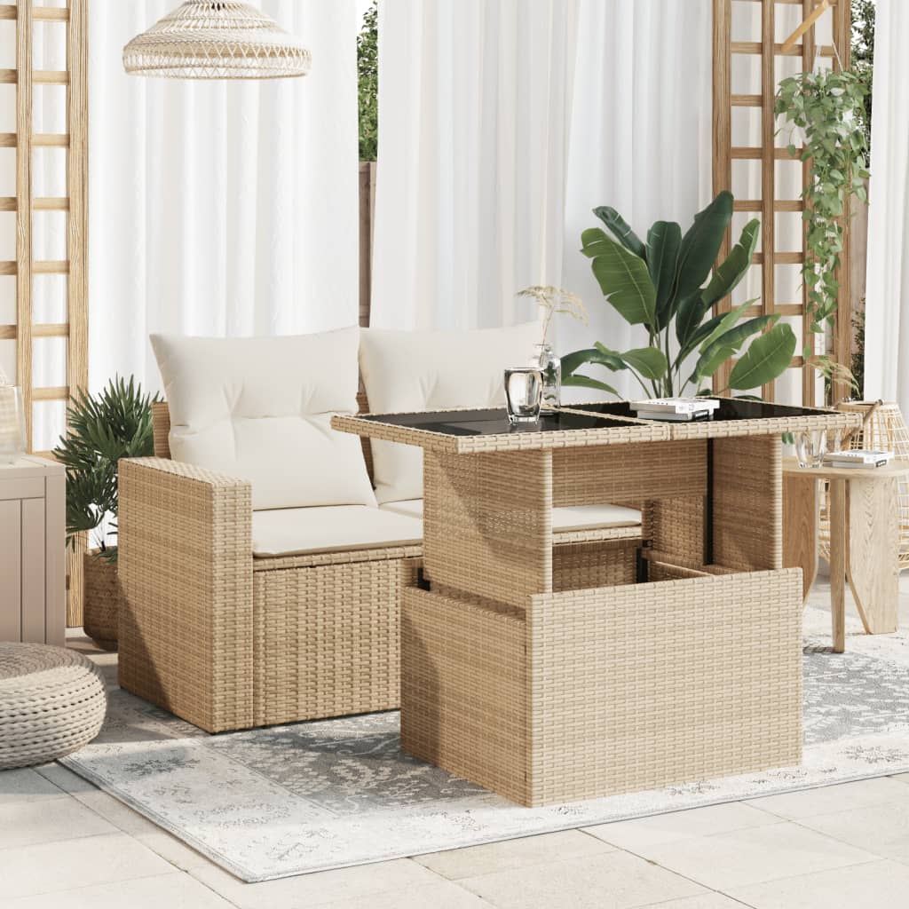 Outdoor Patio Poly Rattan Adjustable Height Dining Coffee Garden Table With Glass Top