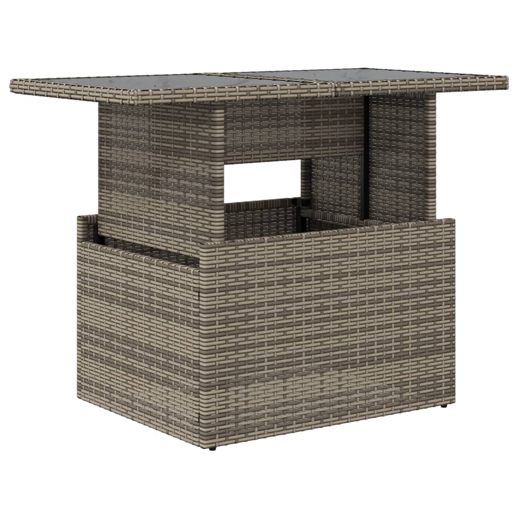 Outdoor Patio Poly Rattan Adjustable Height Dining Coffee Garden Table With Glass Top