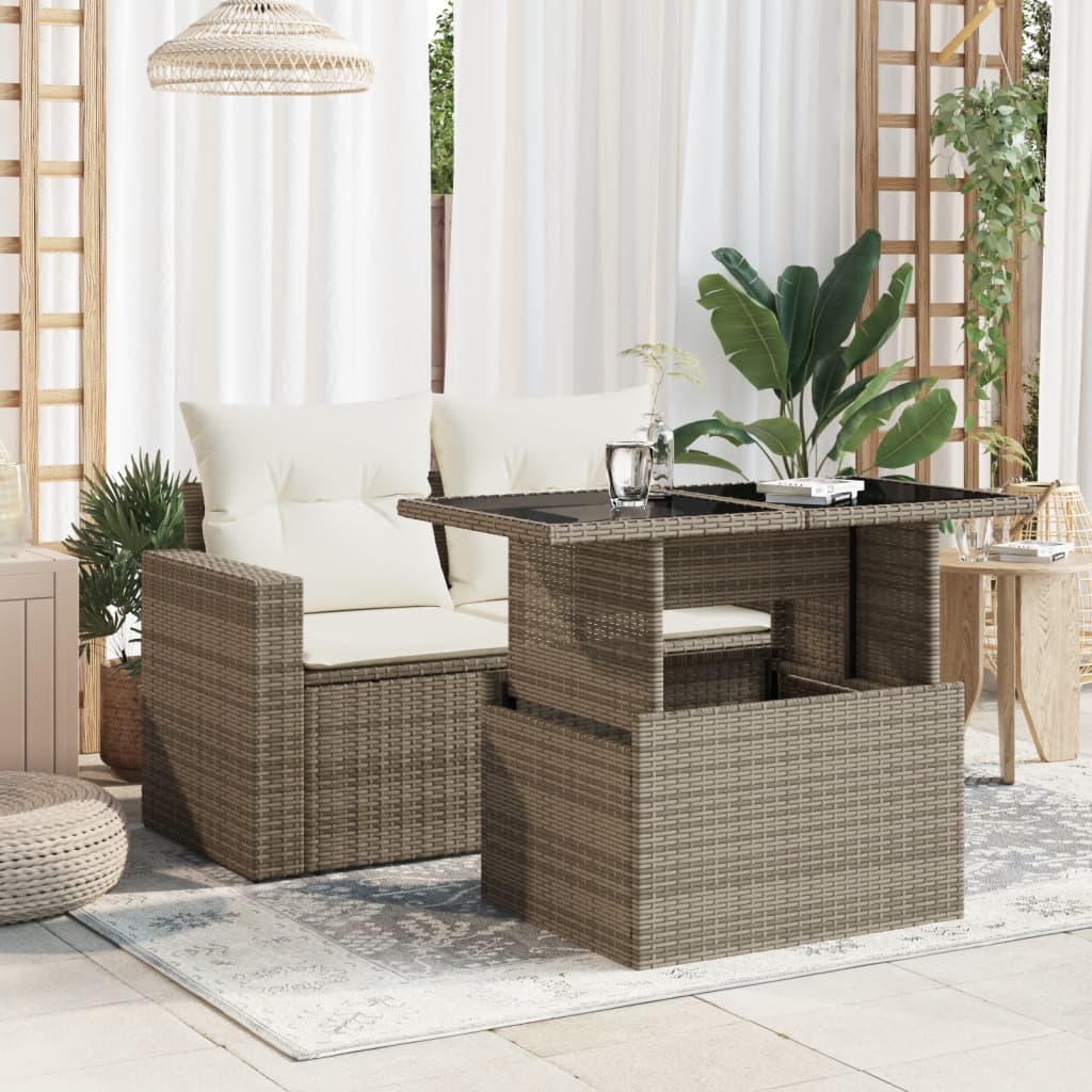 Outdoor Patio Poly Rattan Adjustable Height Dining Coffee Garden Table With Glass Top