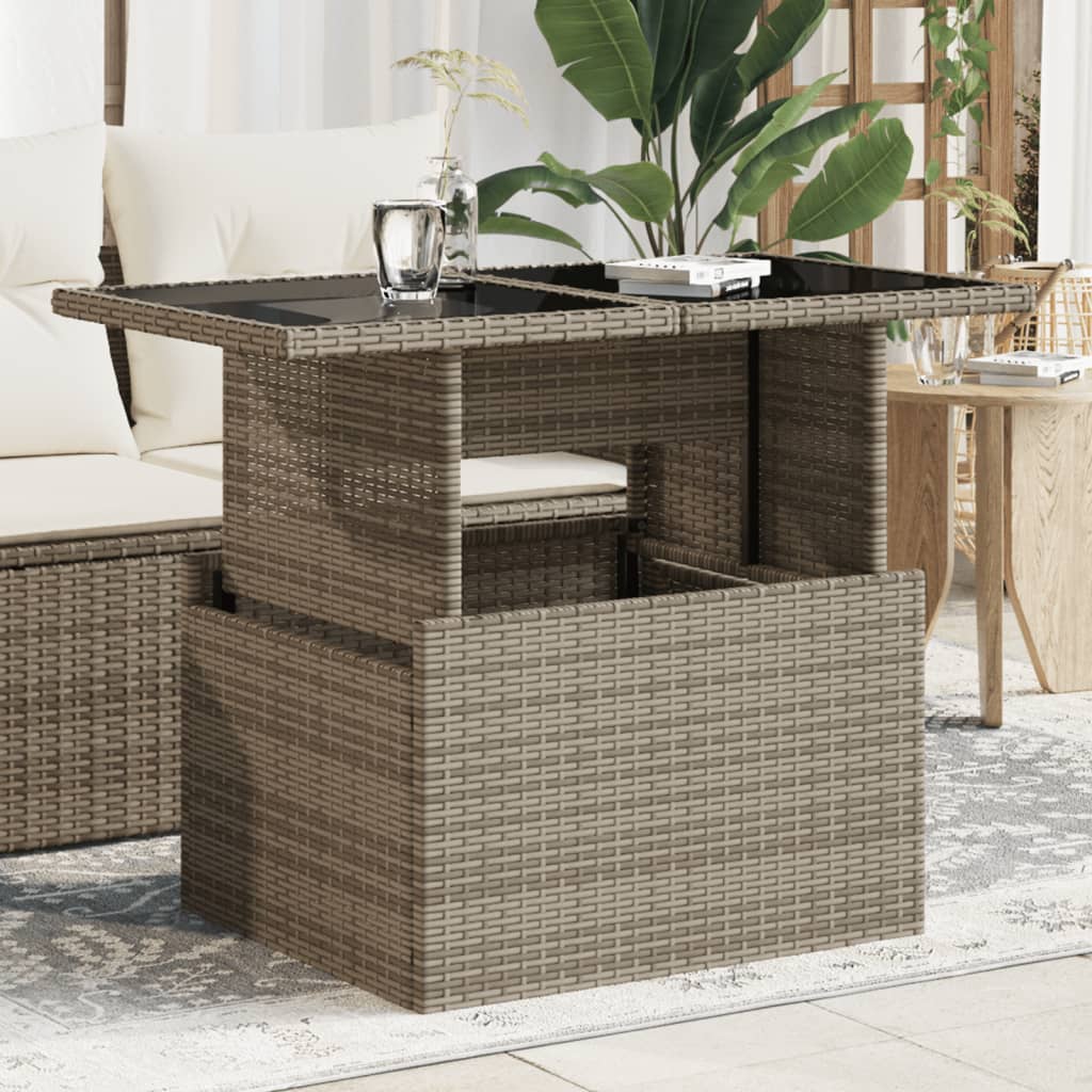 Outdoor Patio Poly Rattan Adjustable Height Dining Coffee Garden Table With Glass Top