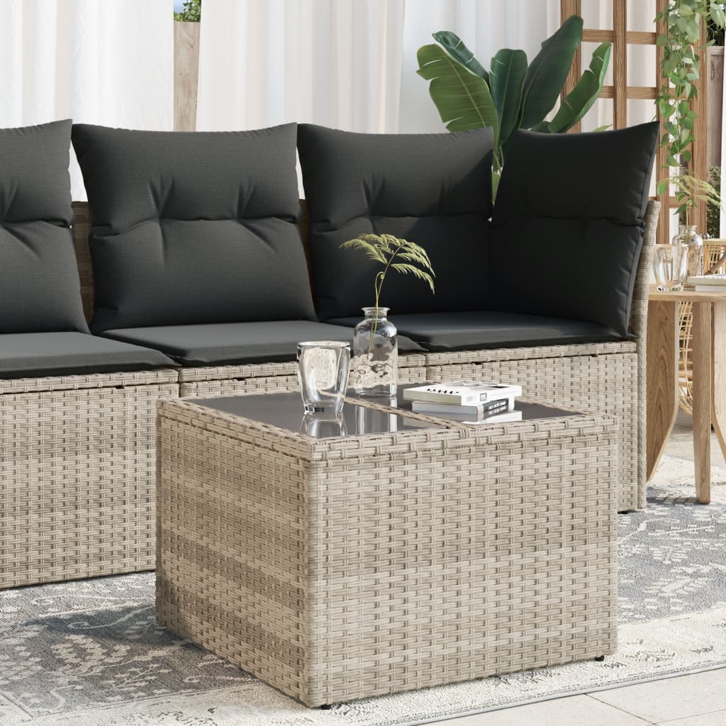 Outdoor Patio Poly Rattan Square Garden Coffee Table With Glass Top Tables