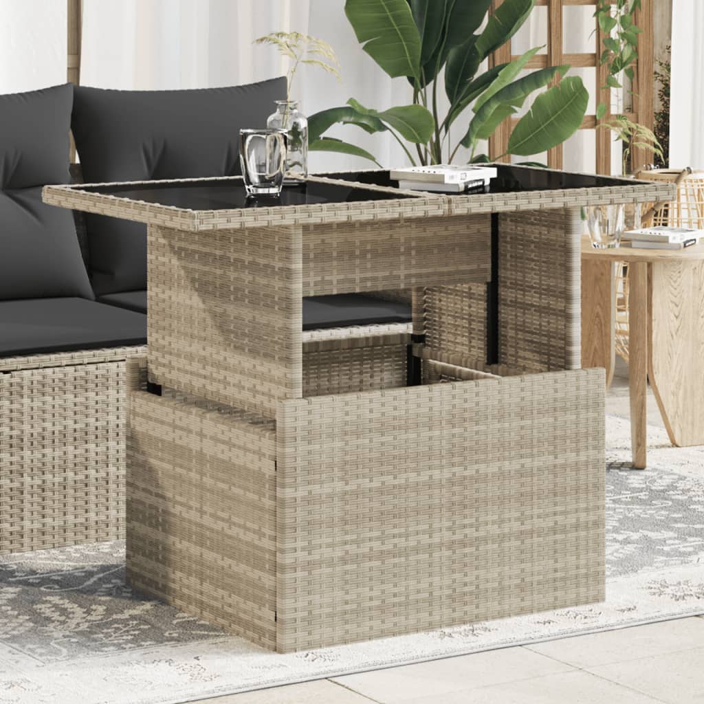 Outdoor Patio Poly Rattan Adjustable Height Dining Coffee Garden Table With Glass Top