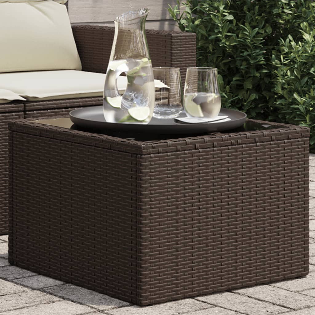 Outdoor Patio Poly Rattan Square Garden Coffee Table With Glass Top Tables