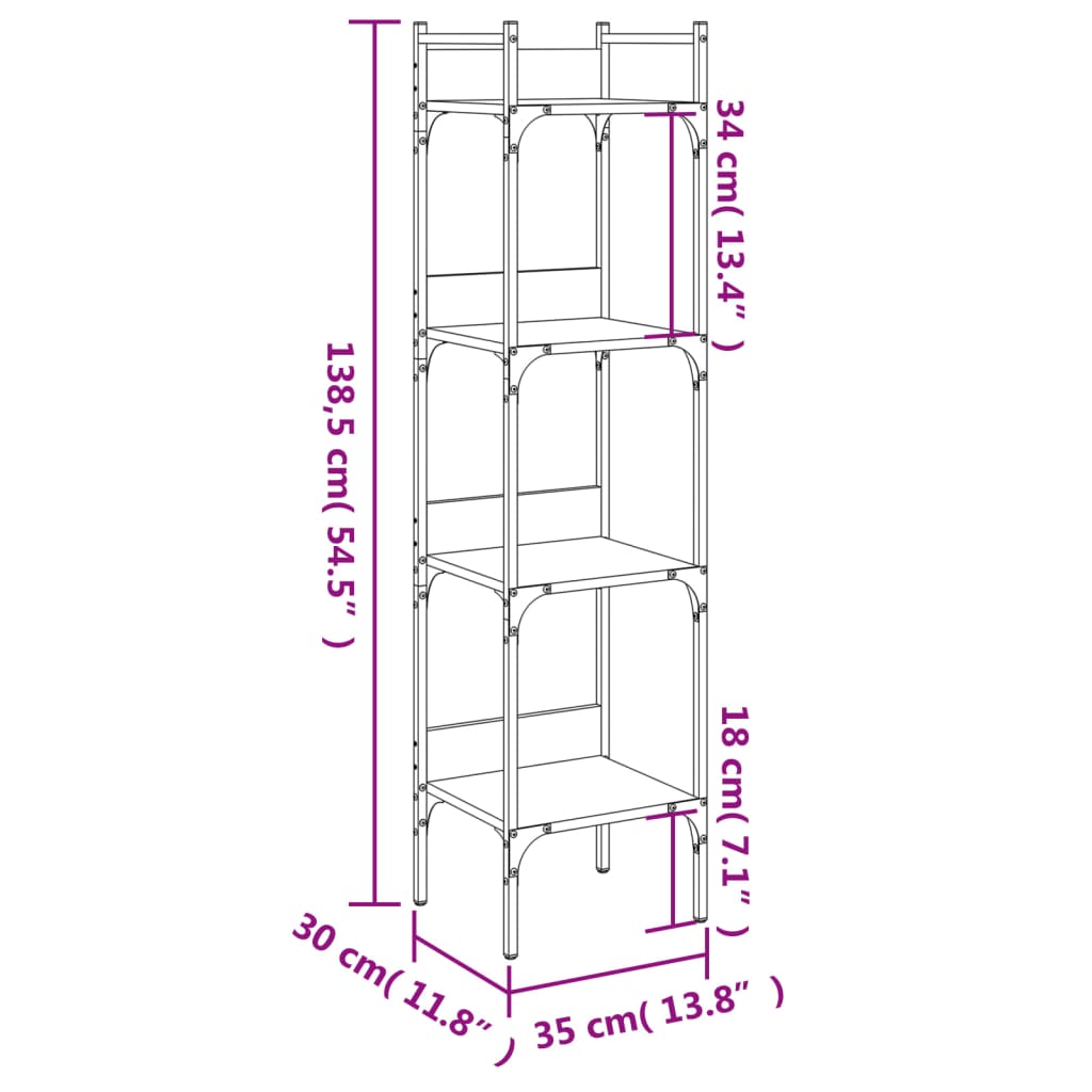 Bookshelf 4-Tier Black 35x30x138.5 cm Engineered Wood