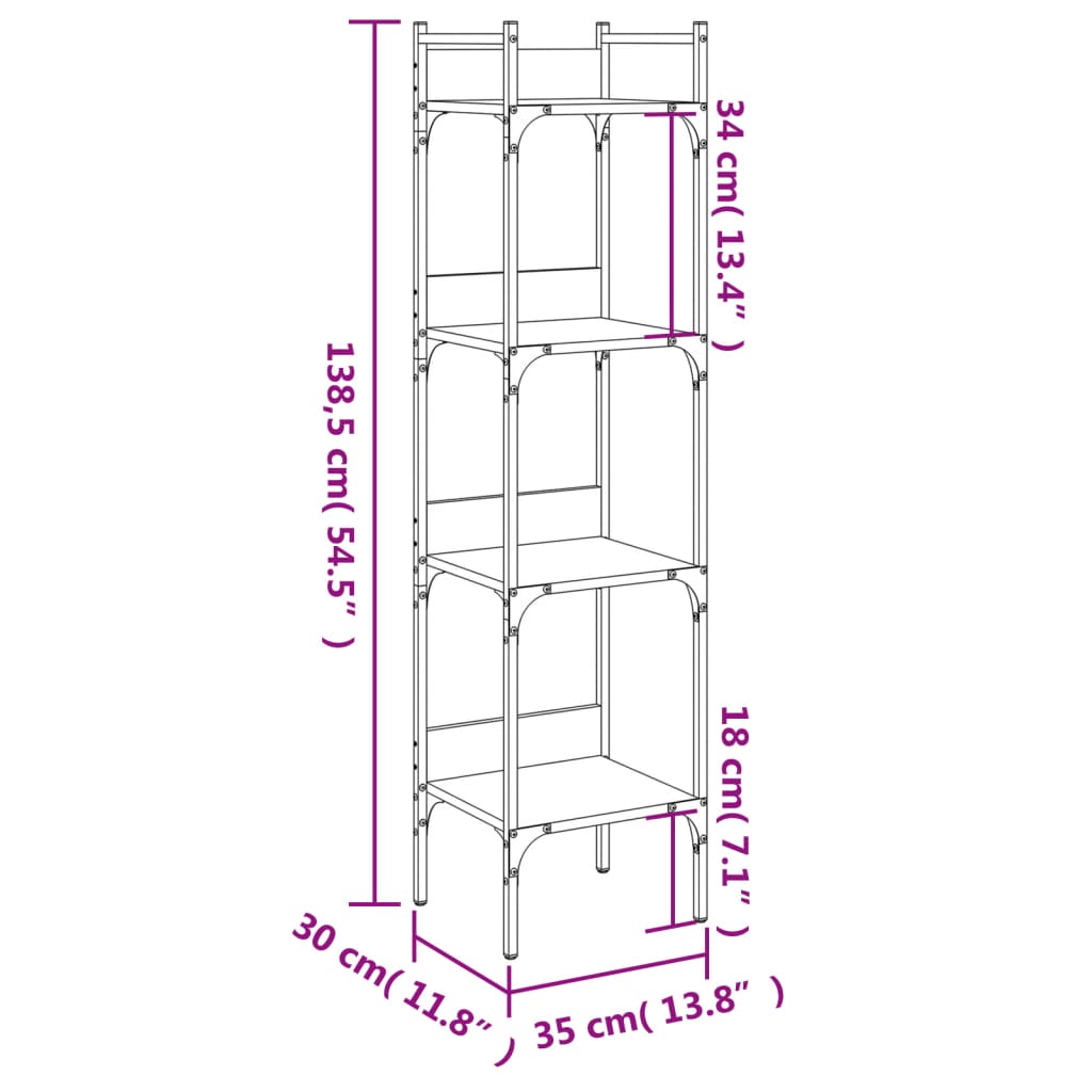 Bookshelf 4-Tier Brown Oak 35x30x138.5 cm Engineered Wood