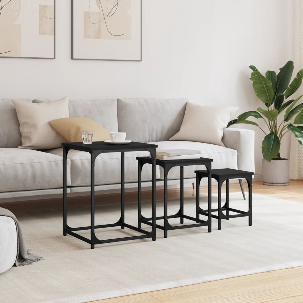 Nesting Coffee Tables 3 pcs Black Engineered Wood