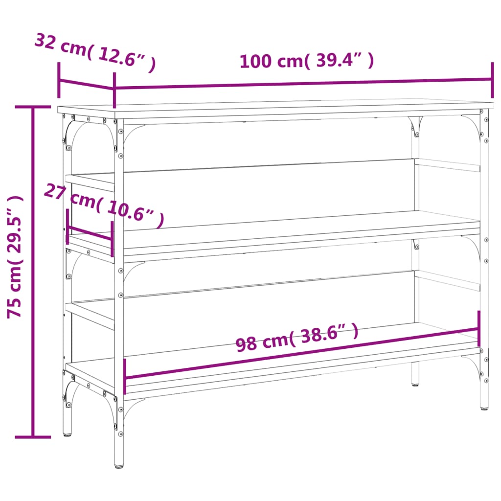 Console Table Brown Oak 100x32x75 cm Engineered Wood