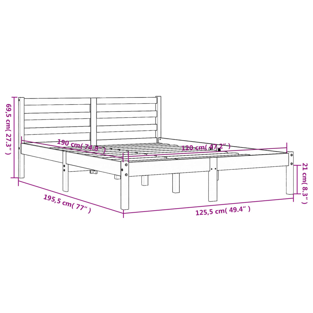 Bed Frame without Mattress Wax Brown 120x190 cm Small Double Solid Wood Pine