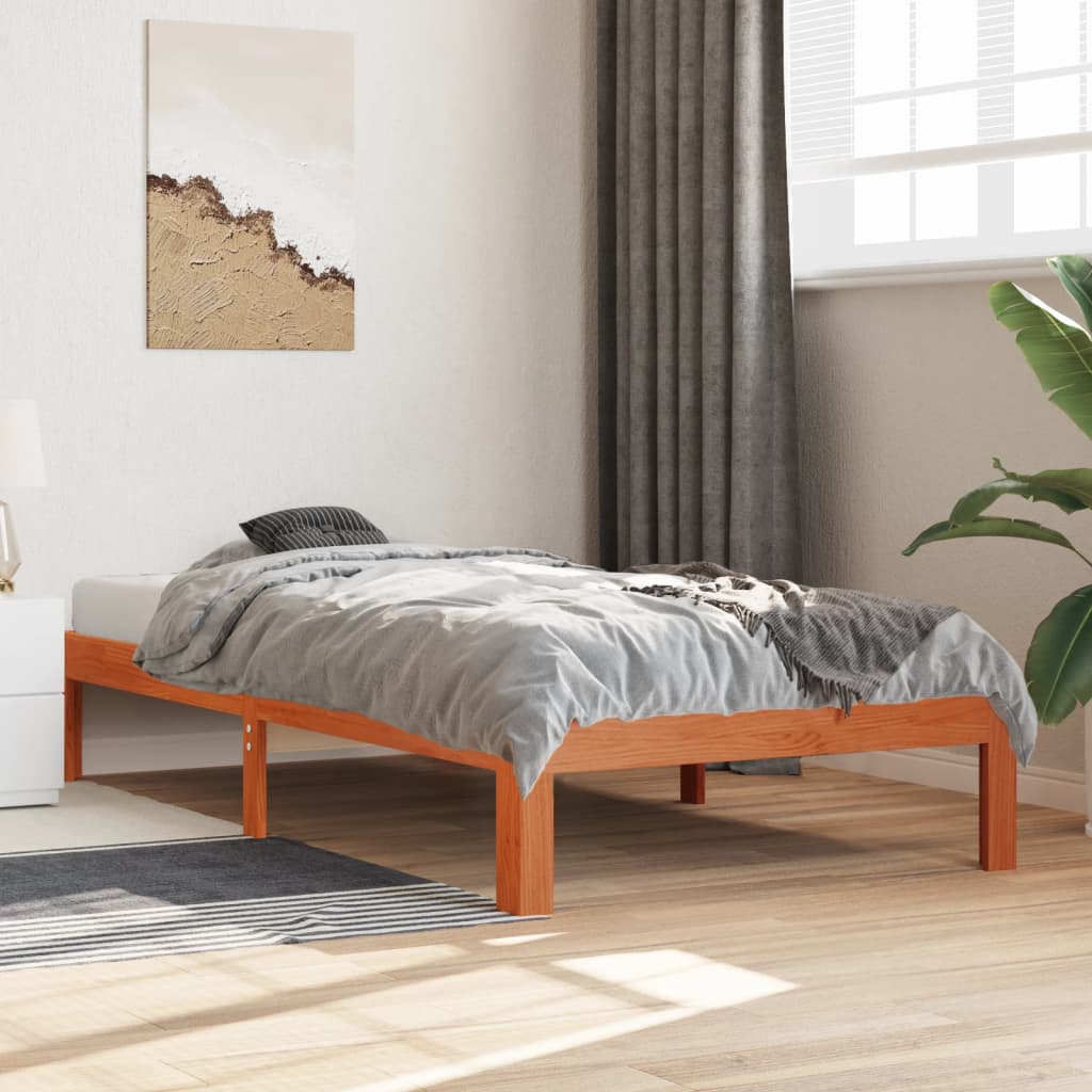 Bed Frame without Mattress Wax Brown 75x190 cm Small Single Solid Wood Pine