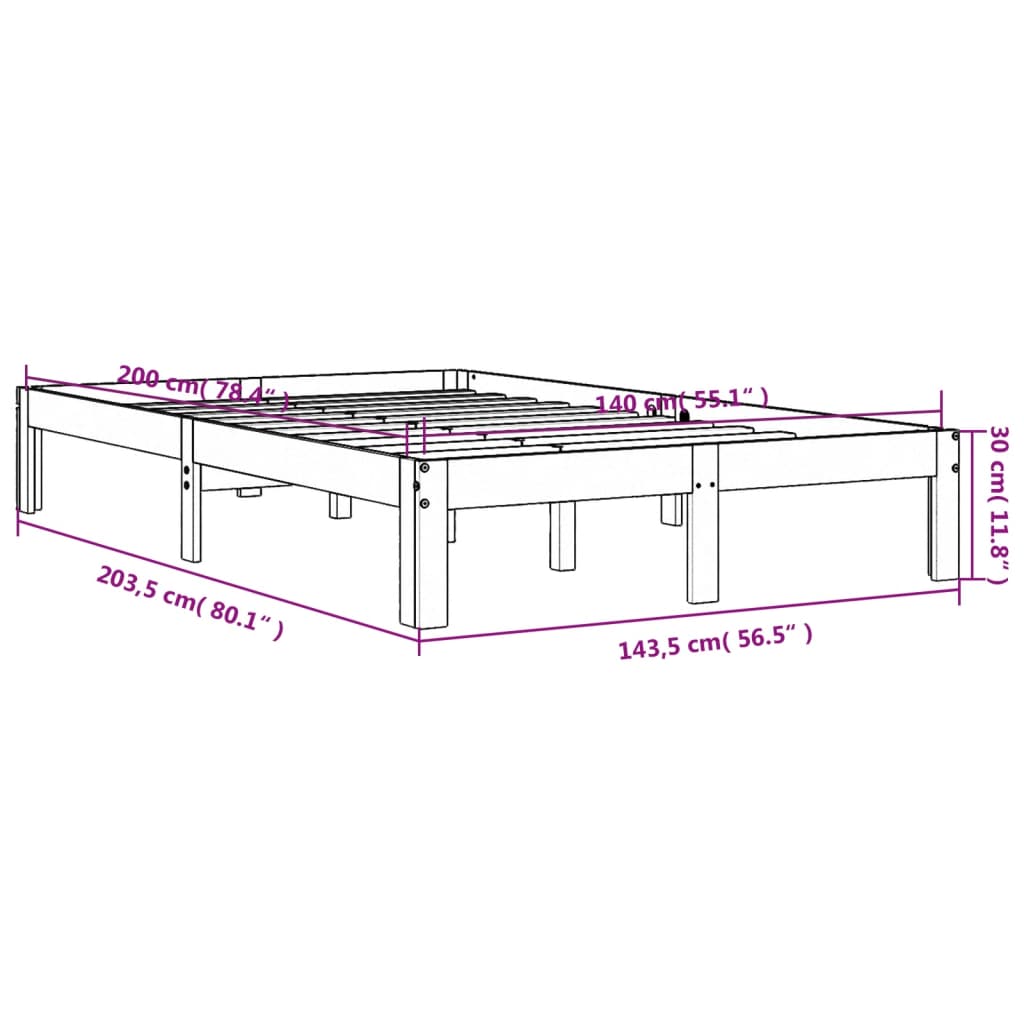 Bed Frame without Mattress Wax Brown 140x200 cm Solid Wood Pine