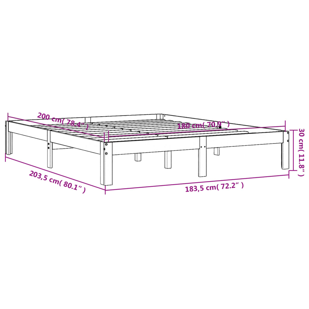 Bed Frame without Mattress Wax Brown 180x200 cm Super King Solid Wood Pine