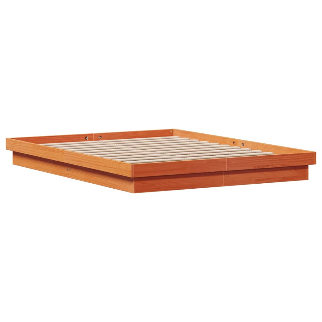 LED Bed Frame without Mattress Wax Brown 160x200 cm Solid Wood