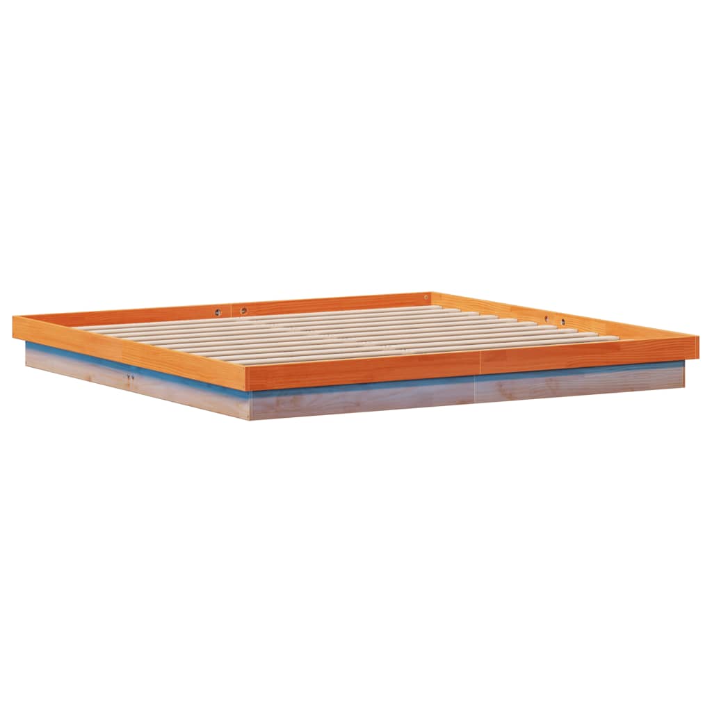 LED Bed Frame without Mattress Wax Brown 200x200 cm Solid Wood