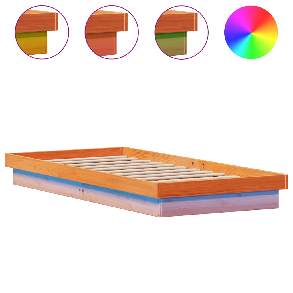 LED Bed Frame without Mattress Wax Brown 90x190 cm Single Solid Wood