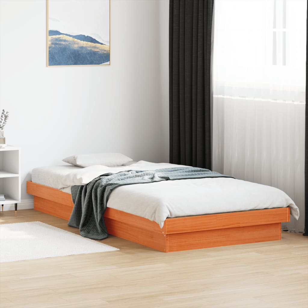 LED Bed Frame without Mattress Wax Brown 90x190 cm Single Solid Wood