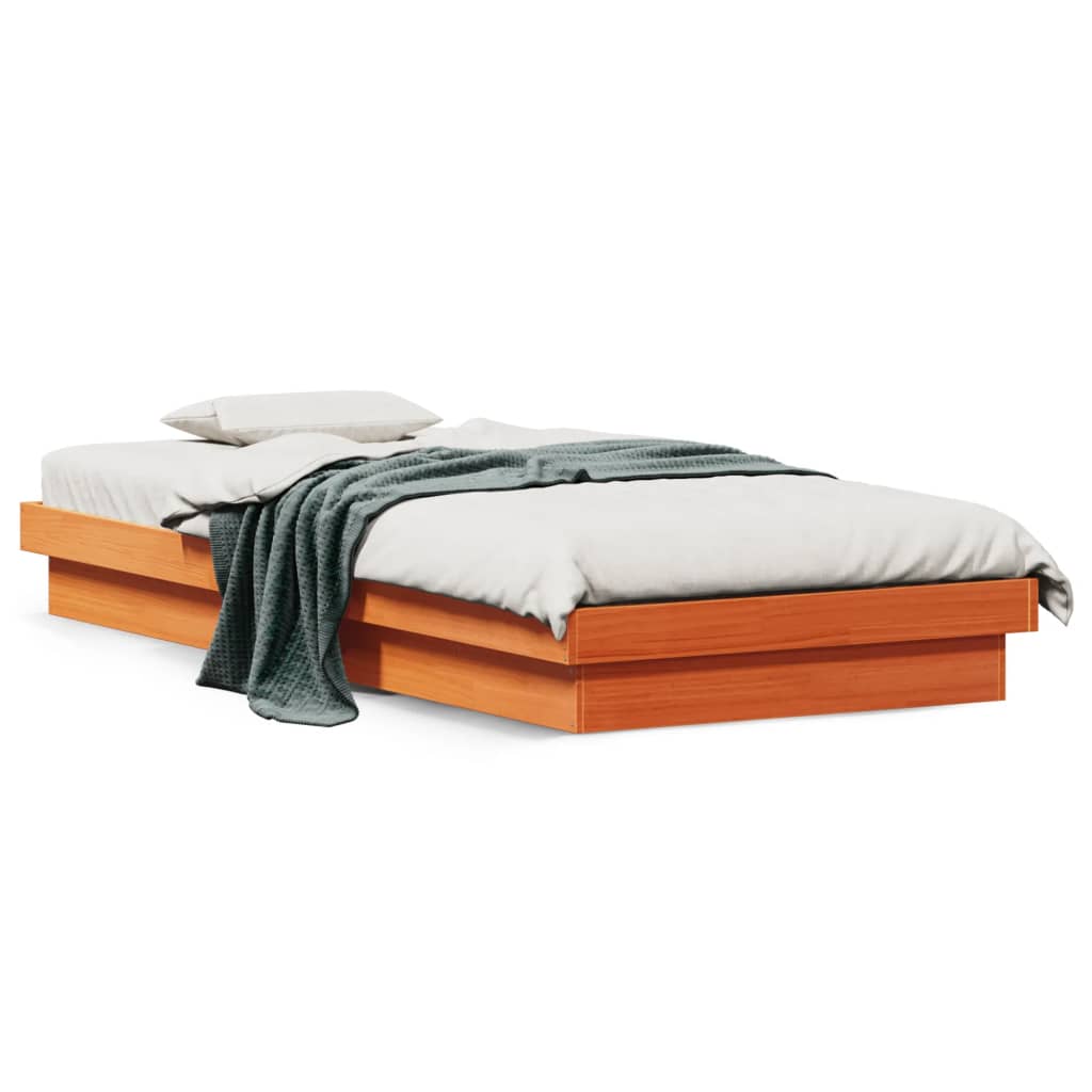 LED Bed Frame without Mattress Wax Brown 90x190 cm Single Solid Wood