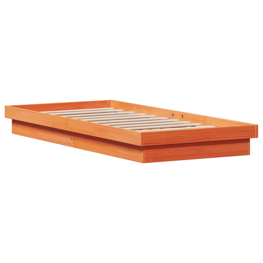 LED Bed Frame without Mattress Wax Brown 90x190 cm Single Solid Wood