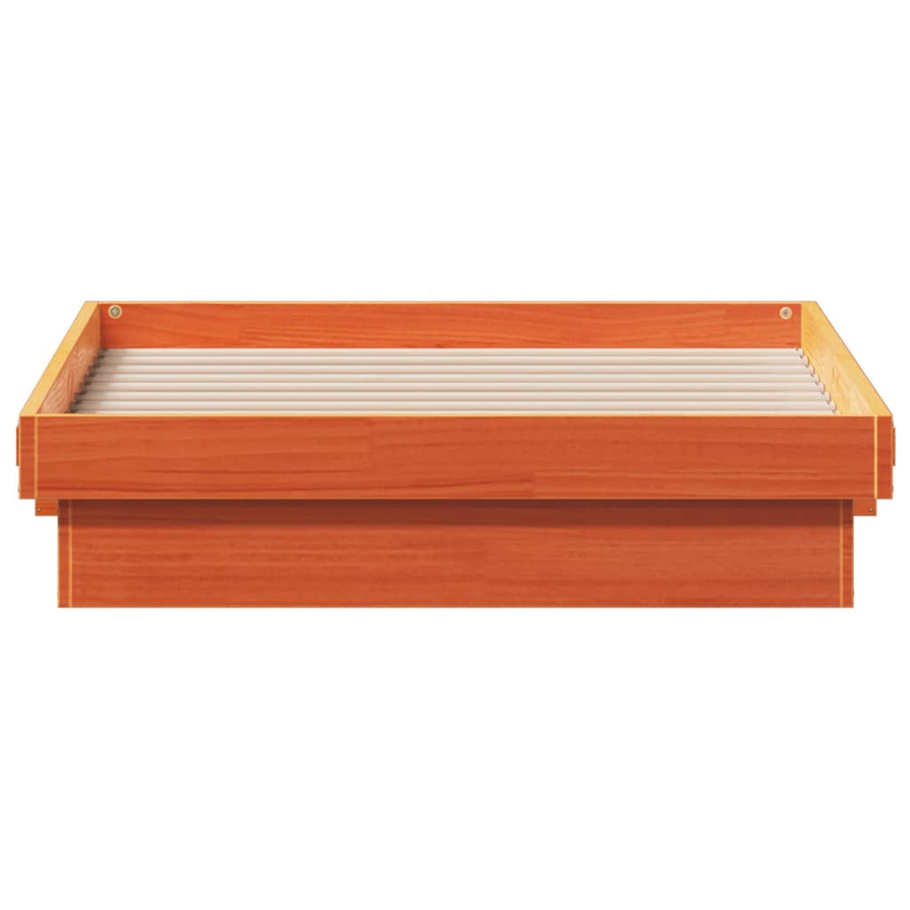 LED Bed Frame without Mattress Wax Brown 90x190 cm Single Solid Wood