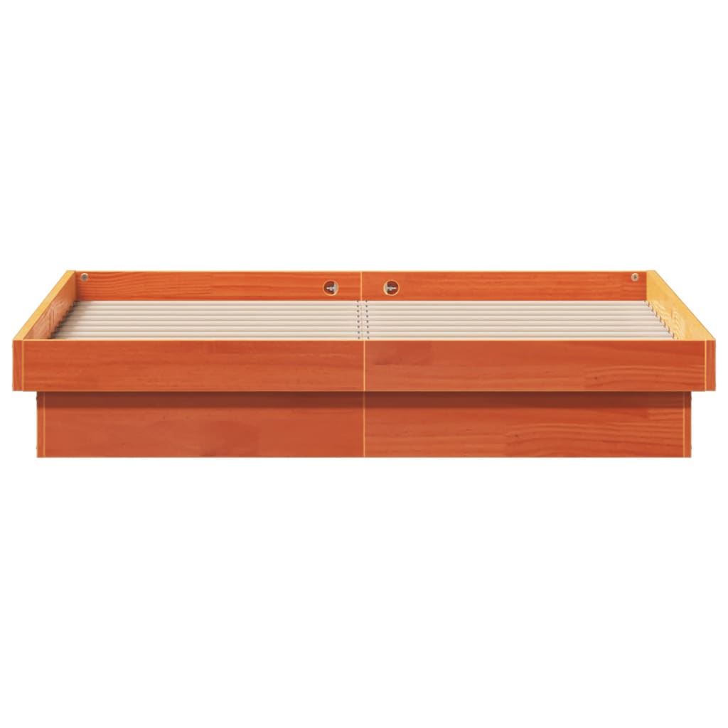 LED Bed Frame without Mattress Wax Brown 135x190 cm Double Solid Wood