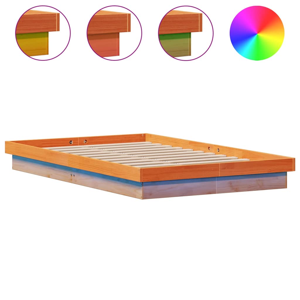 LED Bed Frame without Mattress Wax Brown 140x190 cm Solid Wood