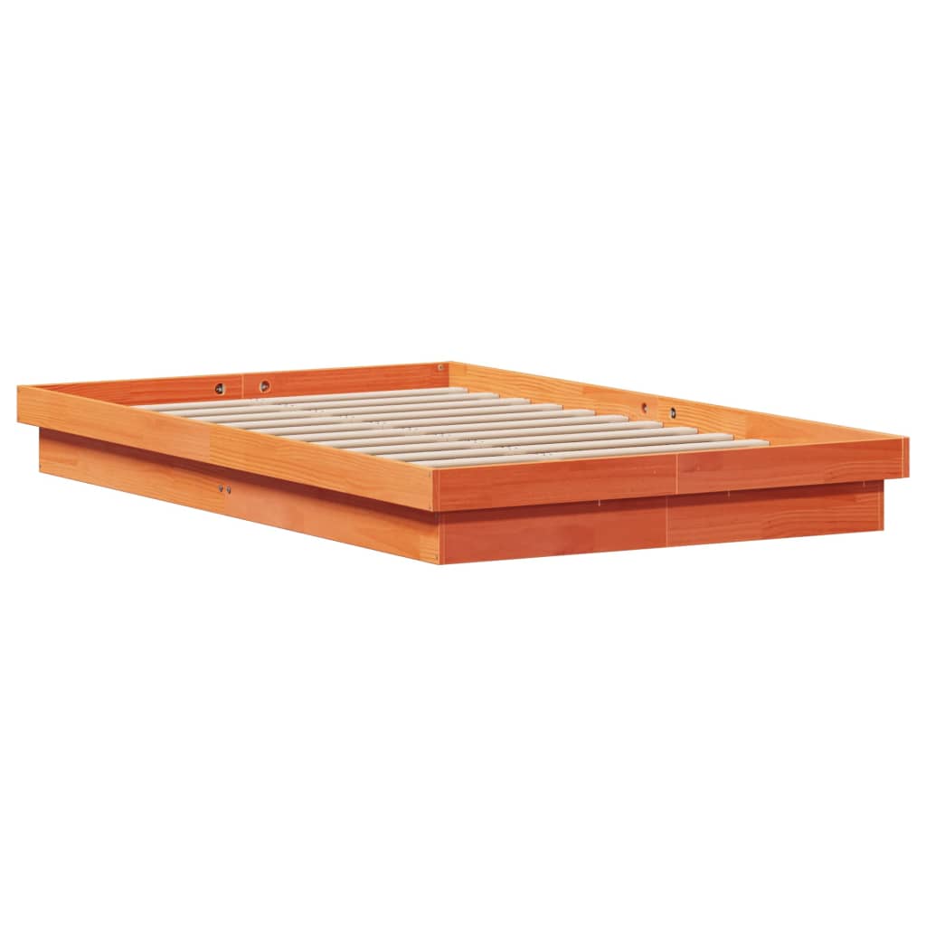 LED Bed Frame without Mattress Wax Brown 140x190 cm Solid Wood