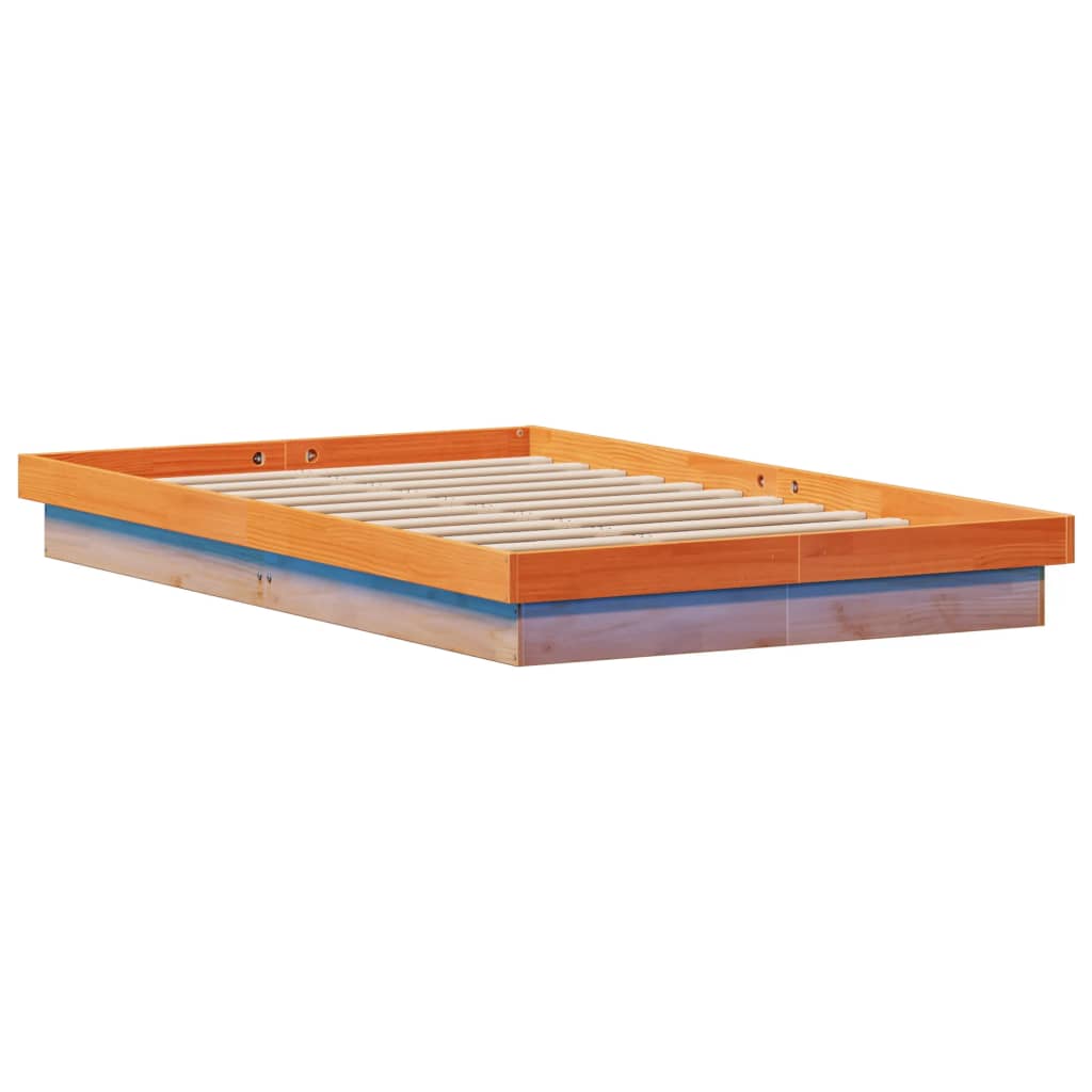 LED Bed Frame without Mattress Wax Brown 140x190 cm Solid Wood